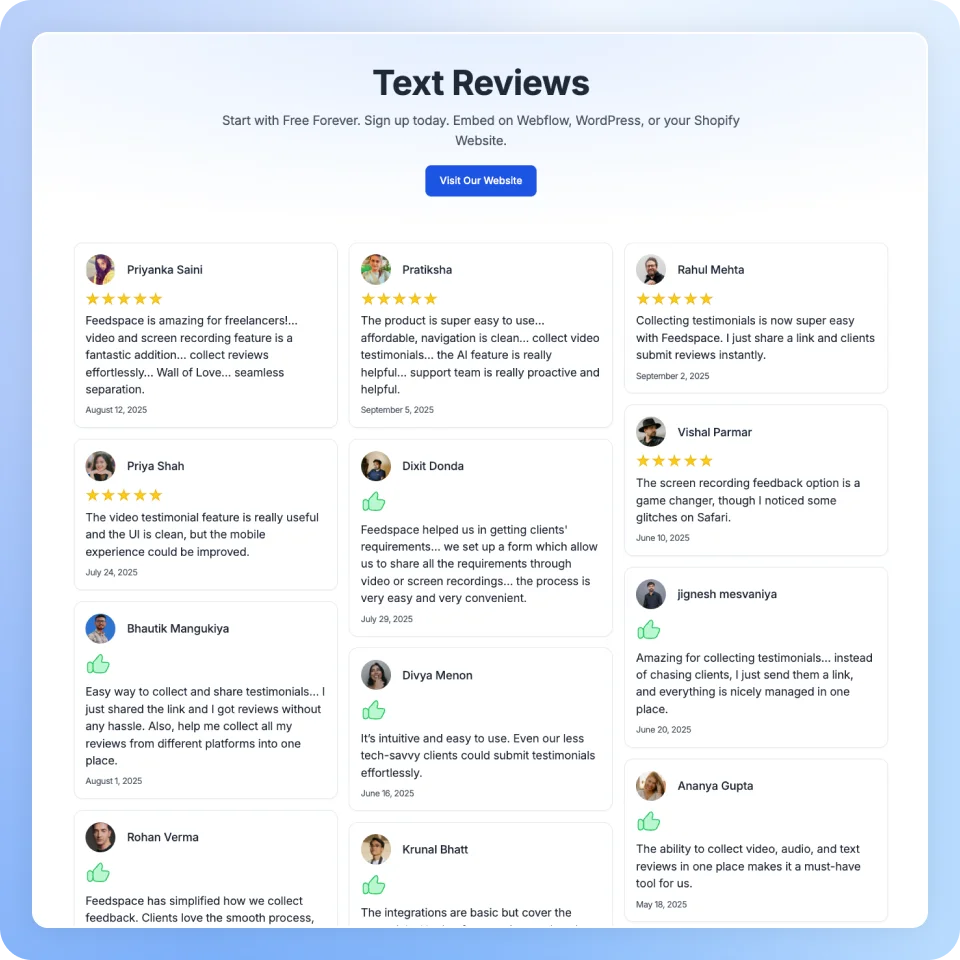Showcase text reviews