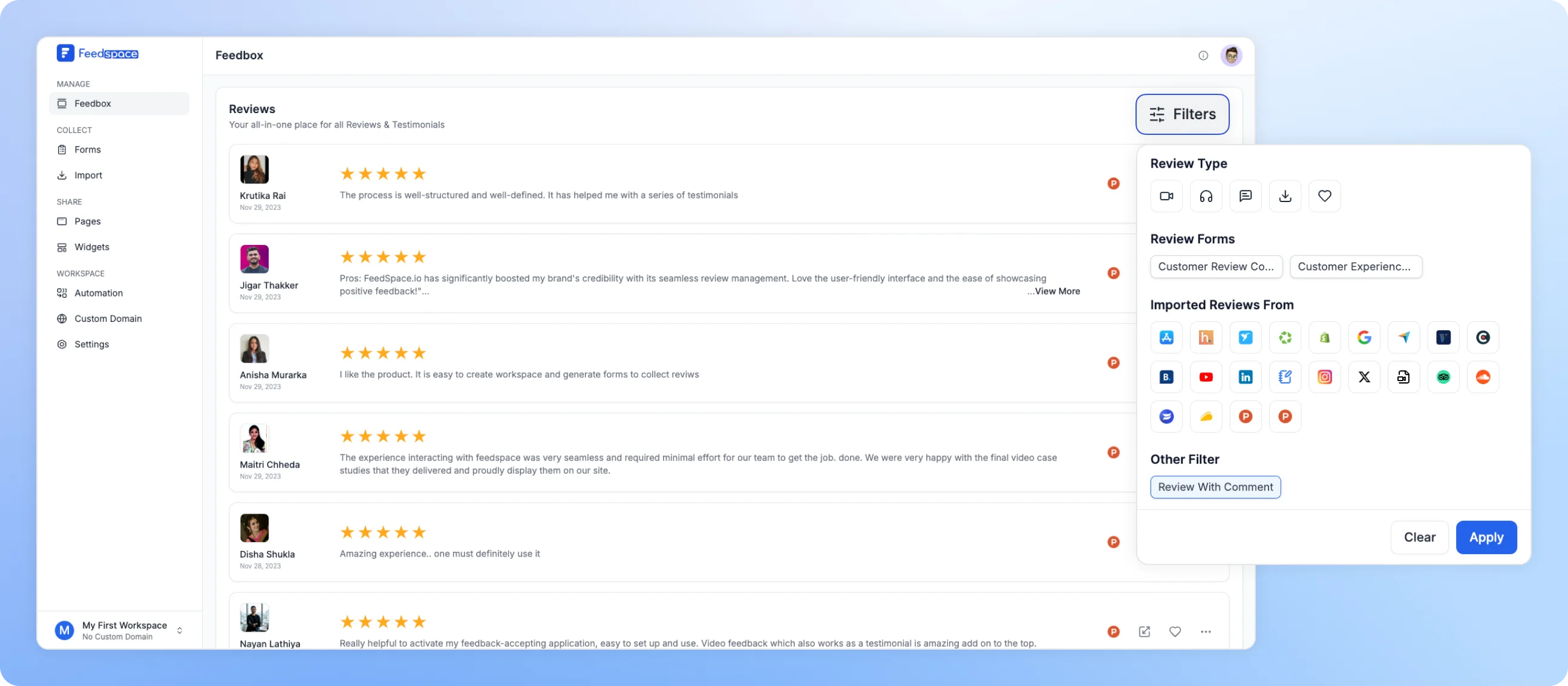 Filter Your Reviews with Feedspace