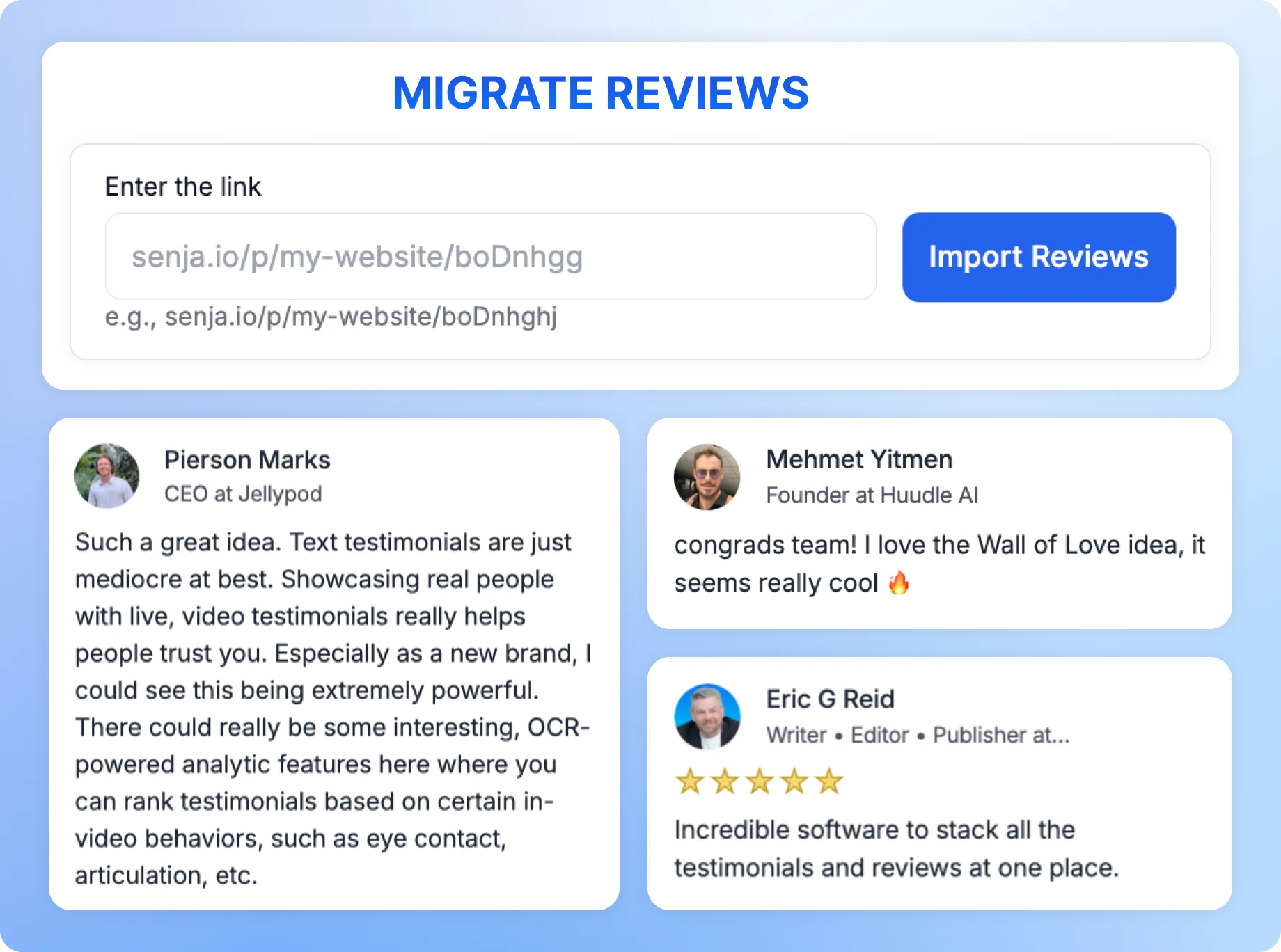 Enter the link to import reviews in Feedspace