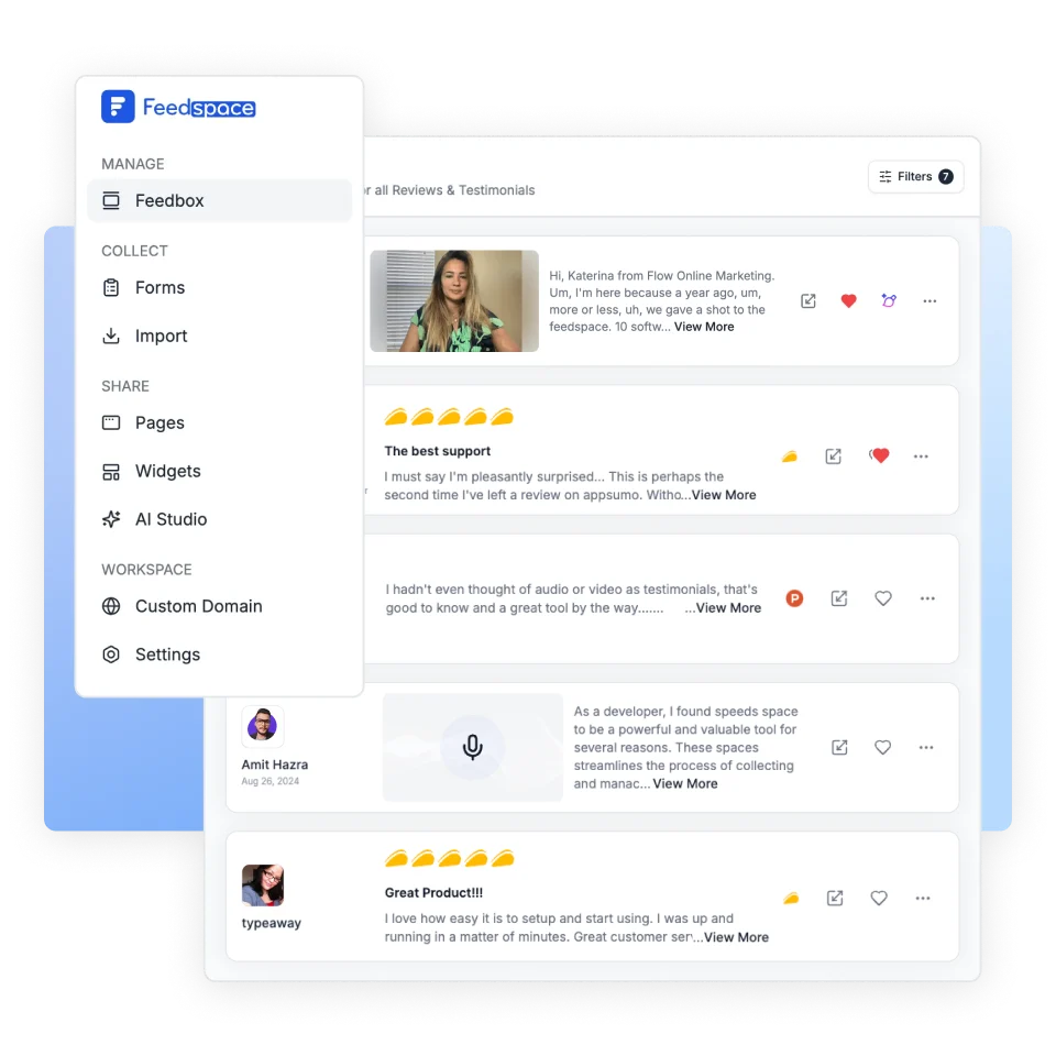 Organize testimonials and reviews in a single workspace using Feedspace