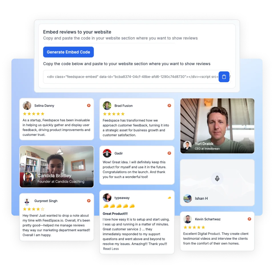 Display or share testimonials on your website or social media using Feedspace