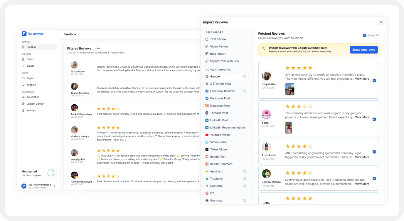Way to Collect and Showcase Reviews