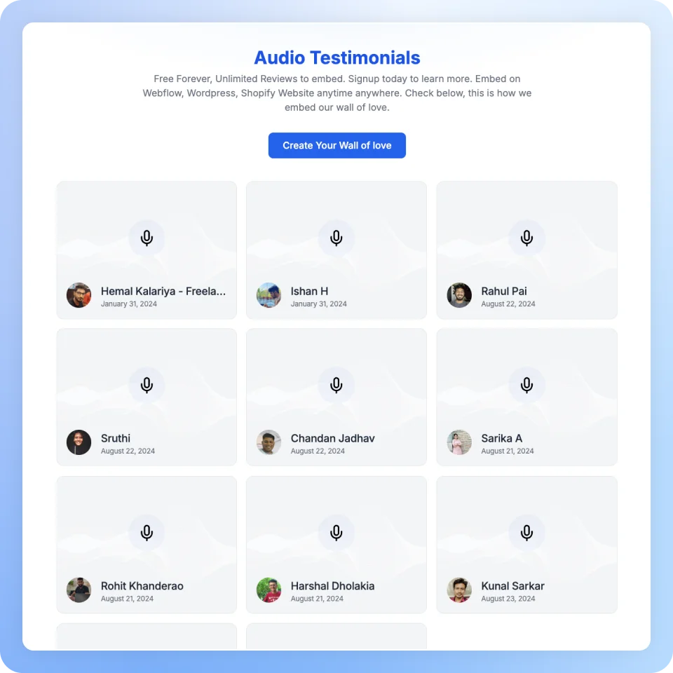 Showcase Feedspace audio testimonials