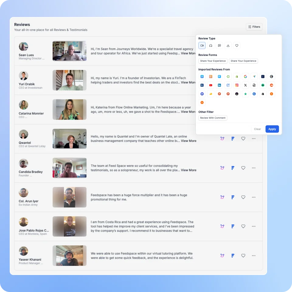 Manage Video Testimonials with Feedspace