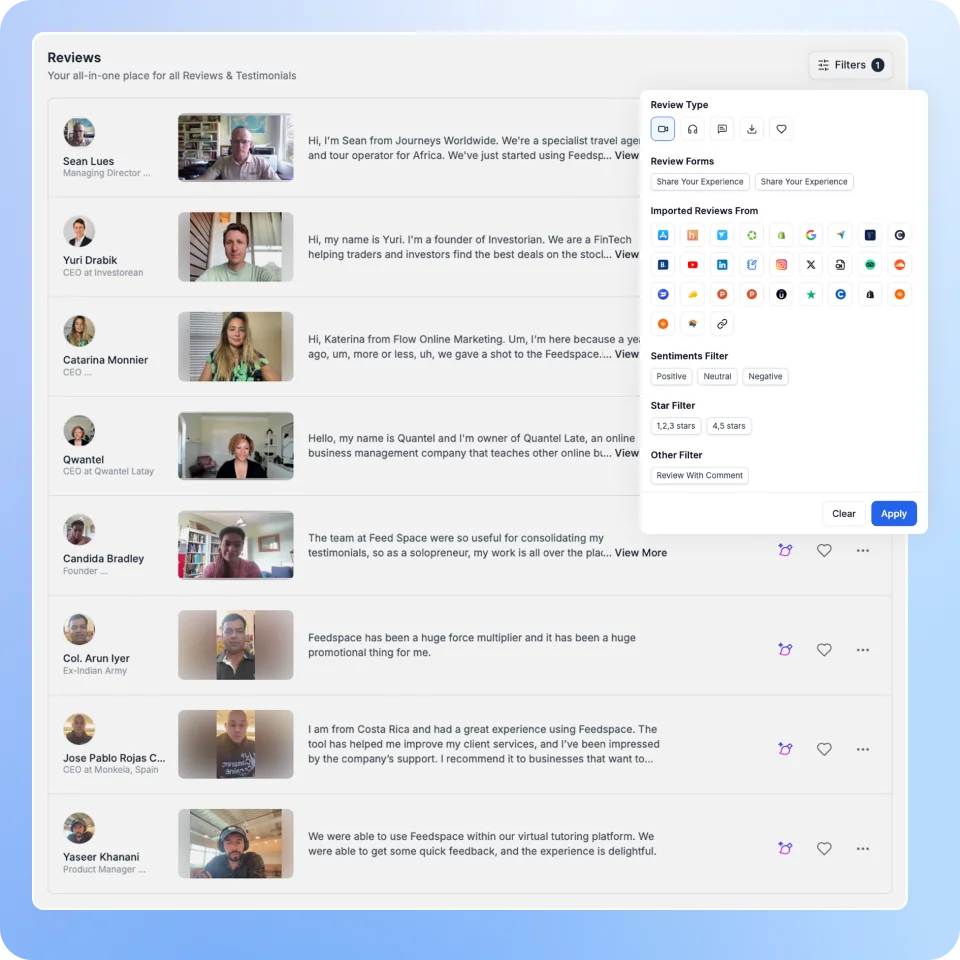 Manage Video Testimonials with Feedspace