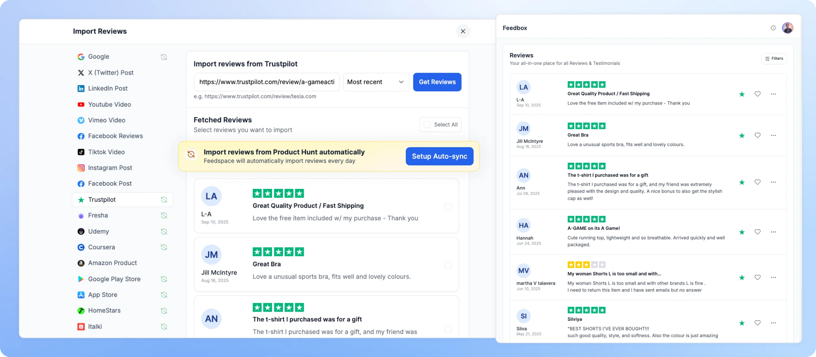 Import and auto-sync reviews with Feedspace