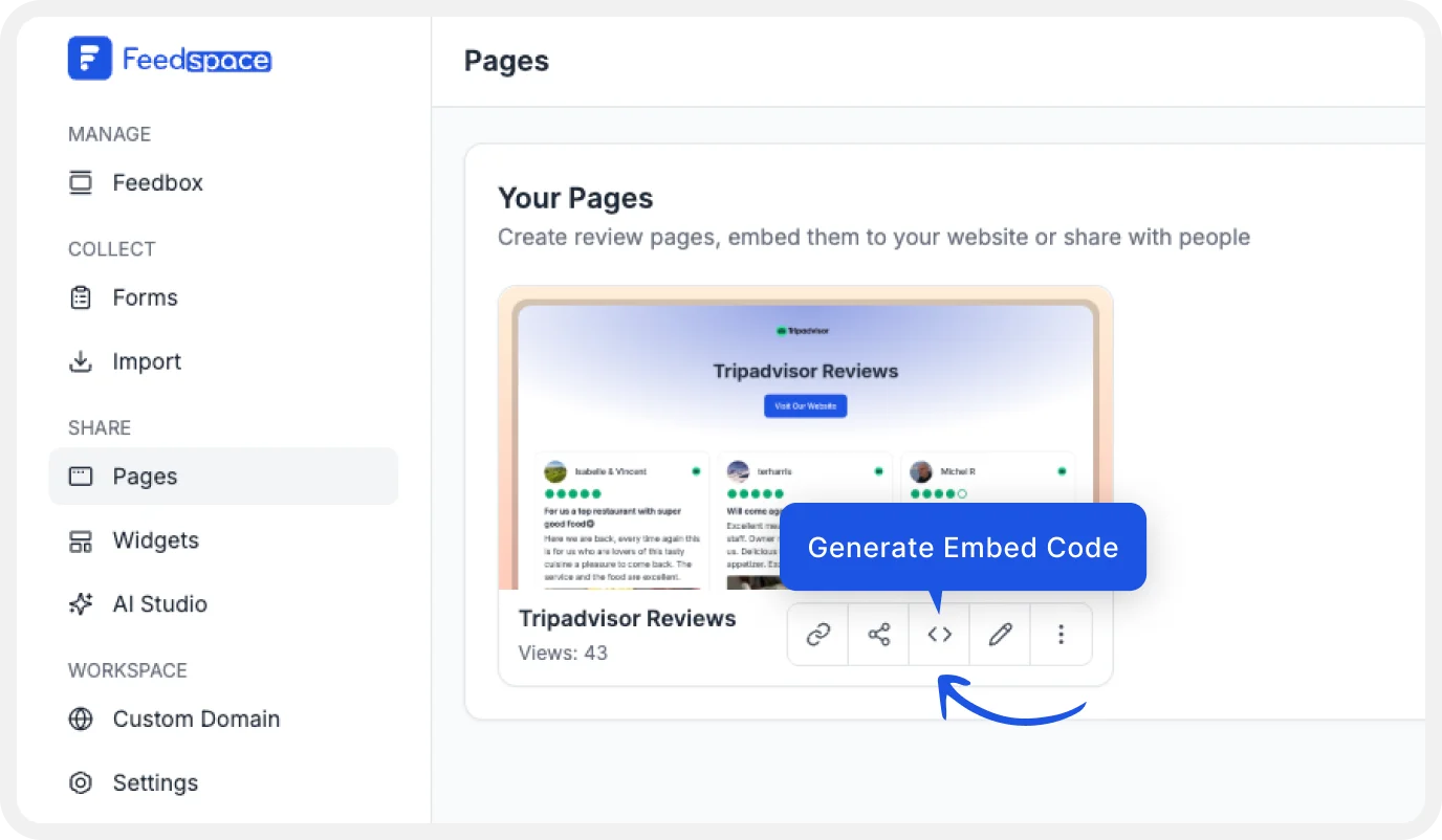 Select the Embed Code option to get the code