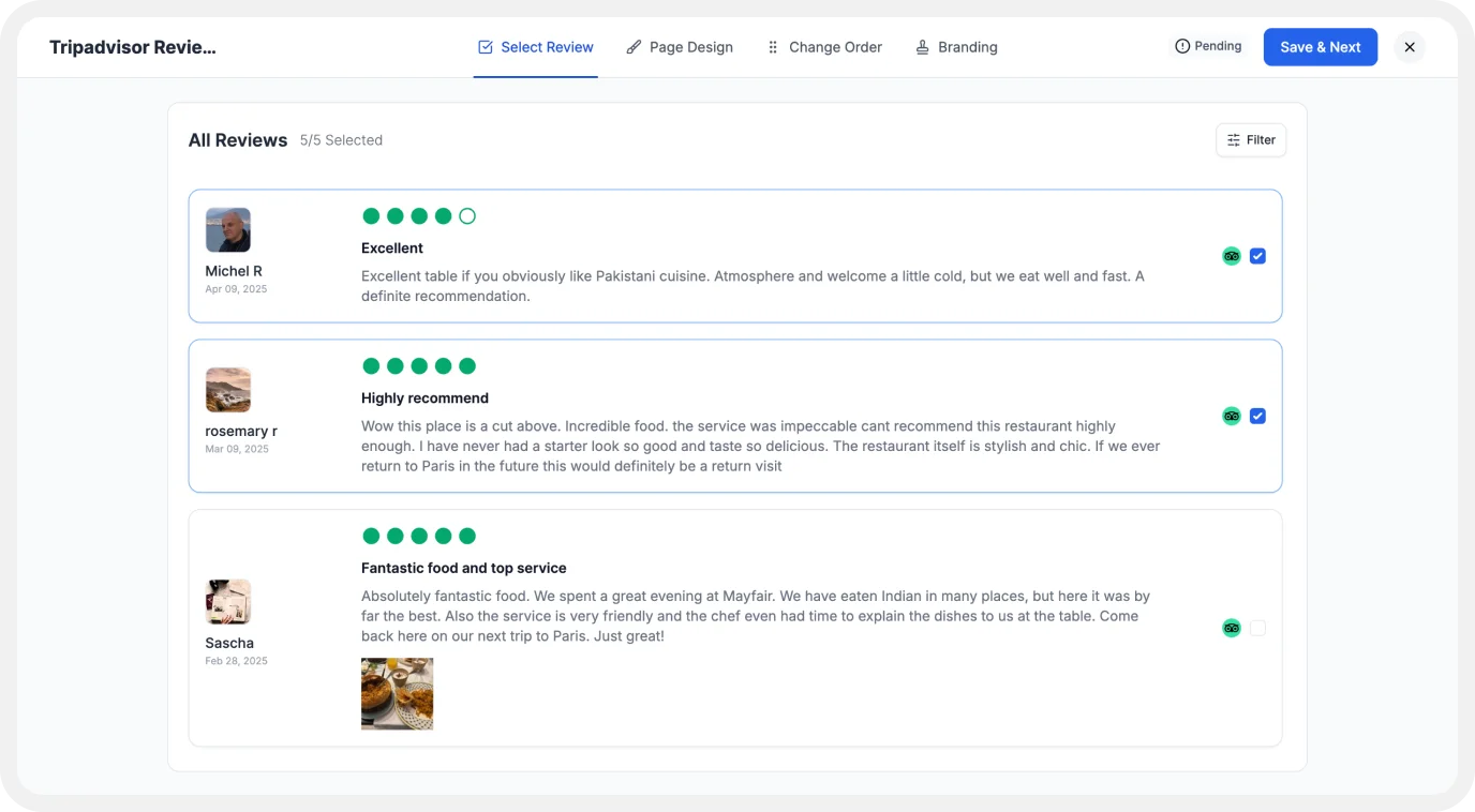Choose  and Select Tripadvisor Review