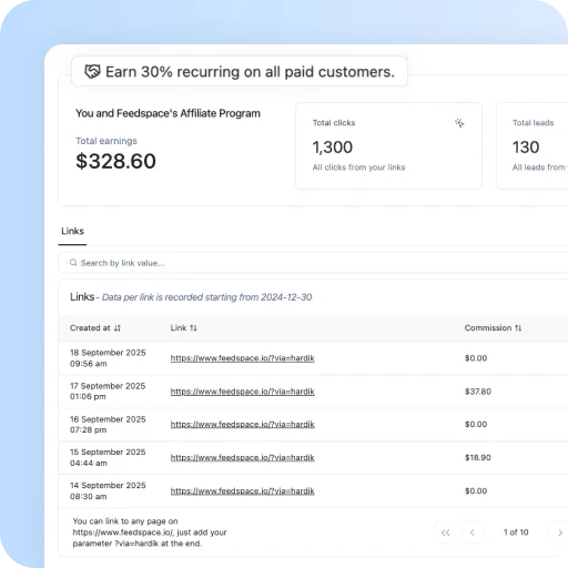 Earn 30% commission with Feedspace Affiliate