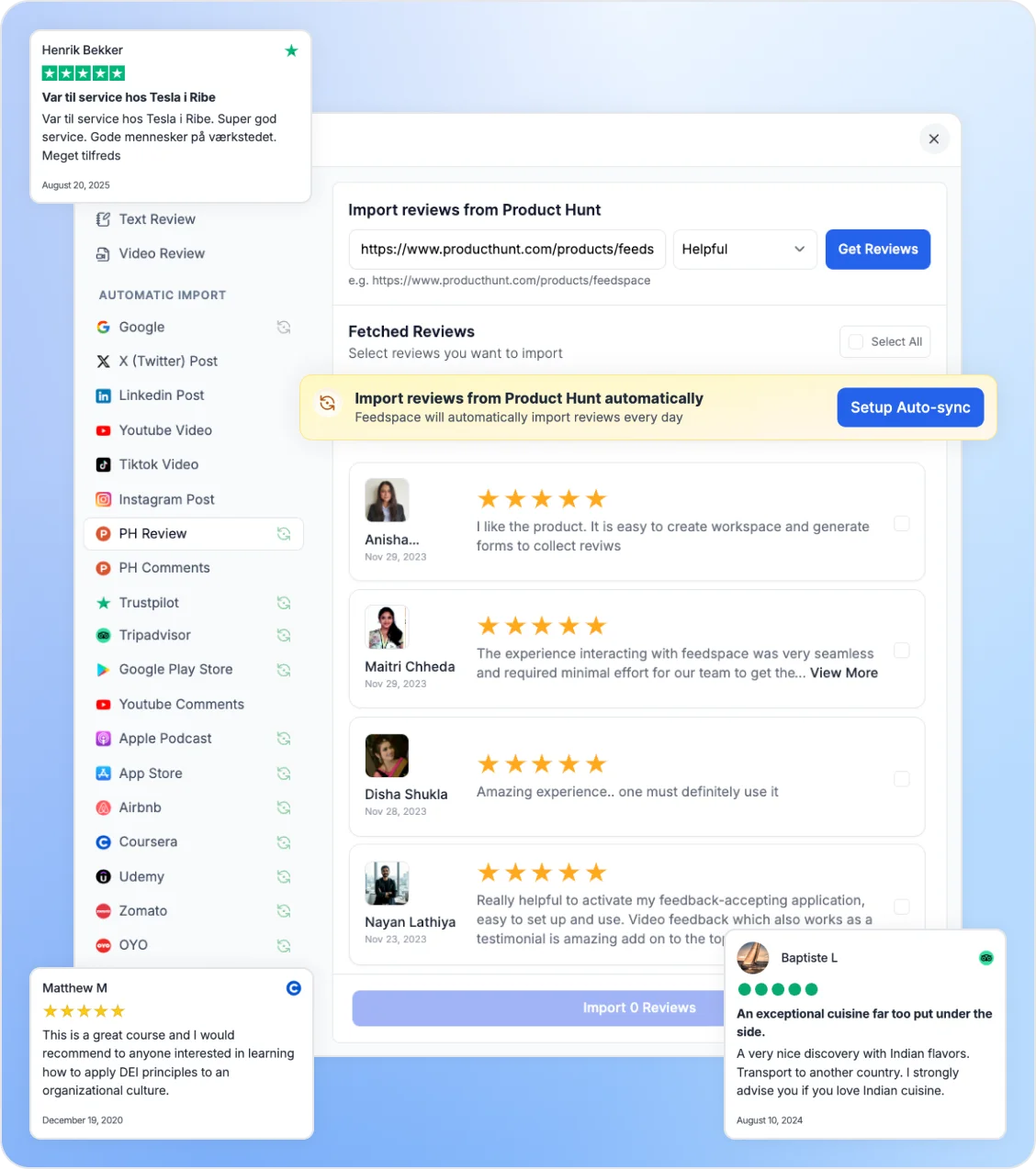Auto sync reviews with Feedspace