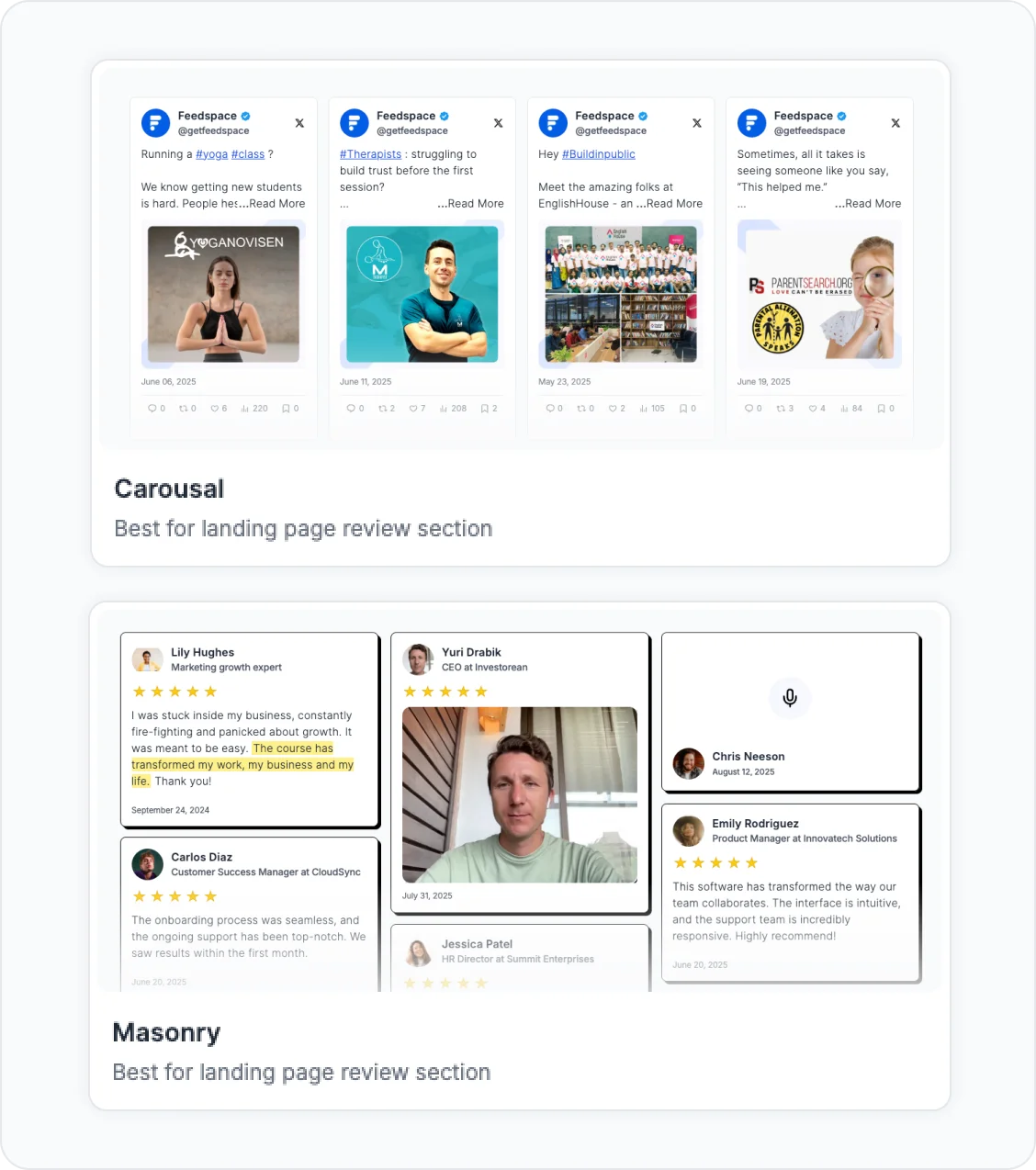 Masonry and carousel widgets